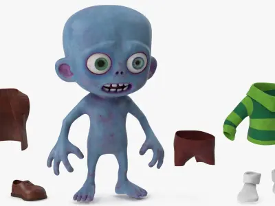  Cartoon Zombie Blue in a Brown Costume 
