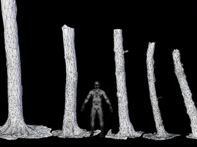 PBR Beech Tree Dead Trunk Collection Realistic Scan  Low-poly 3D model