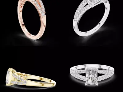 Princess Cut Split Shank Diamond Ring CAD 3D Model 3D print model