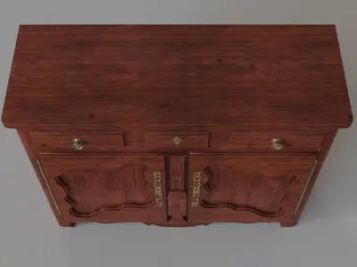Antique Wood Credenza 3D model
