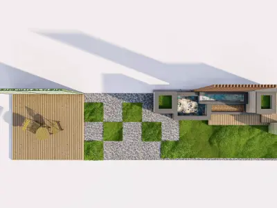 Modern Outdoor Wall Fountain and Landscape Kit Low-poly 3D model