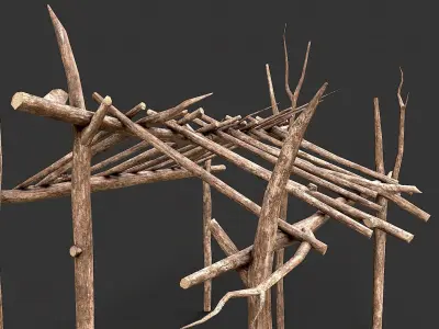 Primitive Wood Stick Jungle Shelter 13 Low-poly 3D model