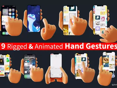 9 Animated Smartphone Gestures  Low-poly 3D model