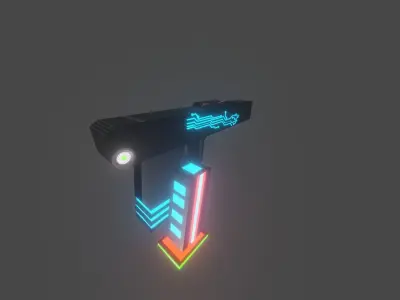 Low poly gun with neon lights Low-poly 3D model