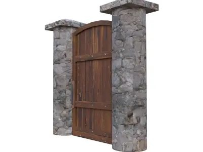Animated Rustic Wooden Gate Low-poly 3D model