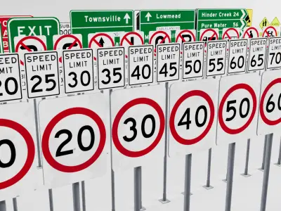 American Road Sign Pack Low-poly 3D model