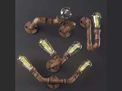 3dasset industrial pipe wall lights3 3D model