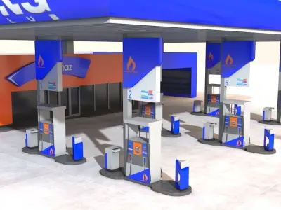 Gas Station - Petrol Station Type-1 Low-poly 3D model