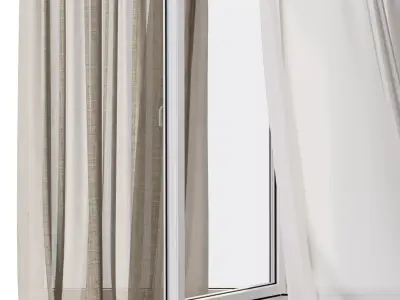 Linen curtains when open window 07 HBH Low-poly 3D model