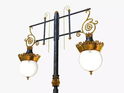 Cast iron old street light lamp crown with 2 luminaries 3D model