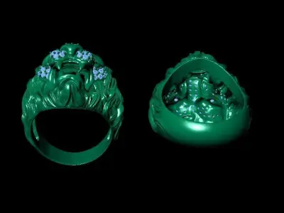 Majestic Lions Embrace Men Gemstone Ring Free 3D print model