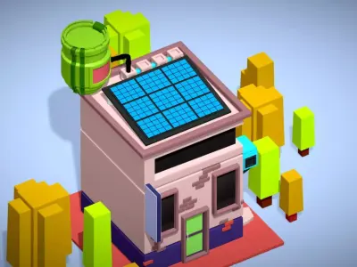 Bank With Broken Wall - Low Poly Model - Hyper Casual Scene Free low-poly 3D model