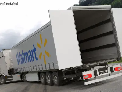  Electric Truck with Walmart Trailer White Rigged 