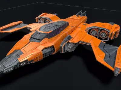 Orange Fighter Spaceship Low-poly 3D model