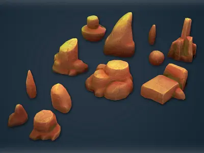 Stylized Low-Poly Rocks with 4 Textures for Game Environments Low-poly 3D model