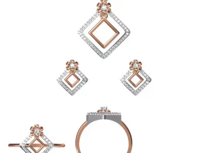 Light wt Ring Earrings Pendant set 3dm stl 1-render details 3D print model 3