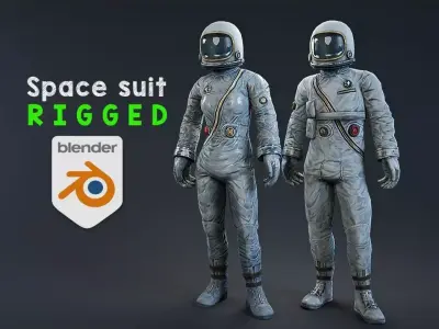 Male and female Space suit rigged Low-poly 3D model