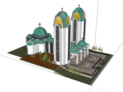 Architecture-Religion-God-Culture-Temple-0296 church with two... 3D model