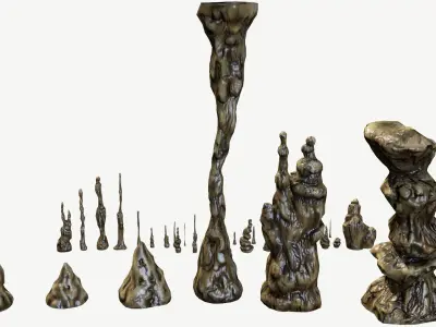 Stalagmites Set Low-poly 3D model