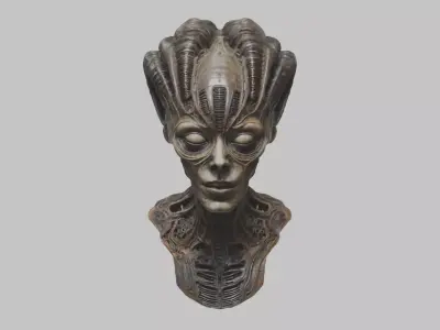 Creature HR Giger Man Scifi Head Bust Low-poly 3D model