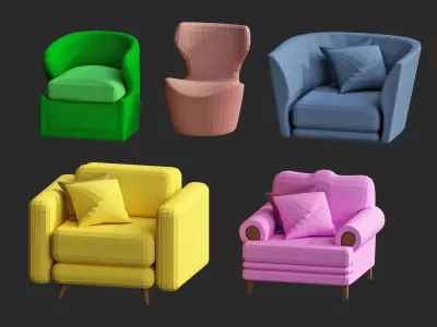 Cartoon furniture collection for game Low-poly 3D model