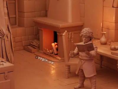 Tyrion Lannister bedchamber printable isometric room and figure 3D print model
