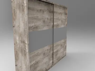 wardrobe-sliding-doors wooden wardrobe with shelves and drawers Low-poly 3D model