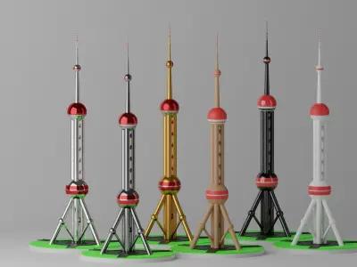 Shanghai Oriental Pearl TV Tower Low-poly 3D model