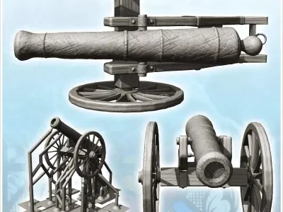 Modern wheeled artillery cannon 1 - Pirate Jungle Island Beach P 3D print model
