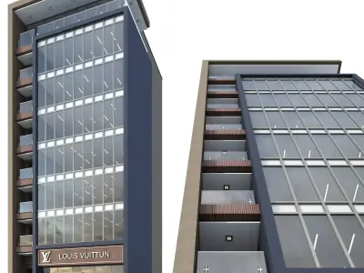 Modern office building No 2 Low-poly 3D model