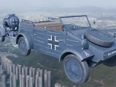 Flak Sw 36  Flakscheinwerfer with Kubelwagen 3D model