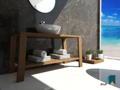 Modern bathroom on the beach 3D model