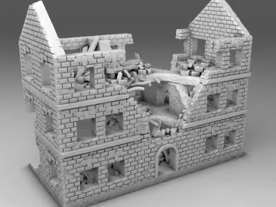 Destroyed building after fighting 3D print model