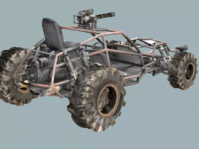 Post-Apocalypse Buggy Car C With Gunholder 3D Model Low-poly 3D model