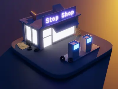 Gas Station Low-poly 3D model 19