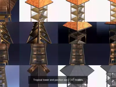 Tropical tower and pavilion set 2 3D Model Pack