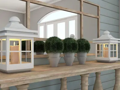 Living room mirror Light table wood country plant Set II 3D model