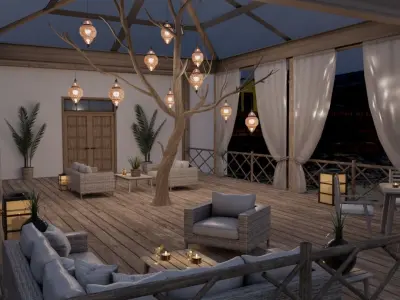 Beach Terrace Blender Scene - EVENING 3D model