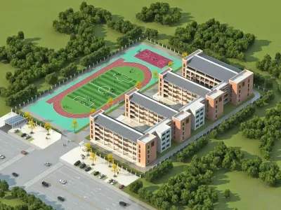 Contemporary School Campus Masterplan 3D model