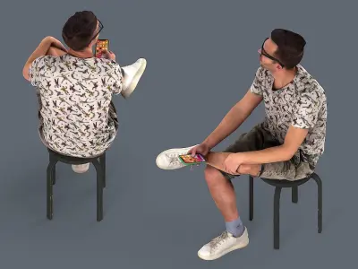 Sitting Observer Young Man in Casual T-shirt and Shorts 3D model