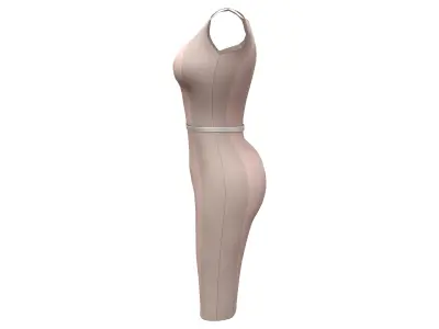 Beige Skin Color Knee Length Pencil Skirt Dress Low-poly 3D model