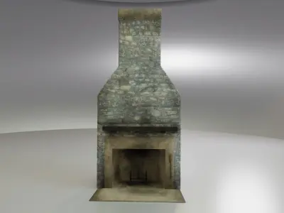 Rustic Stone Fireplace with Chimney Low-poly 3D model