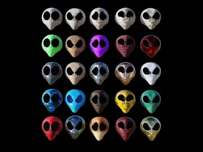 25 Textured Alien Skulls Low-poly 3D model