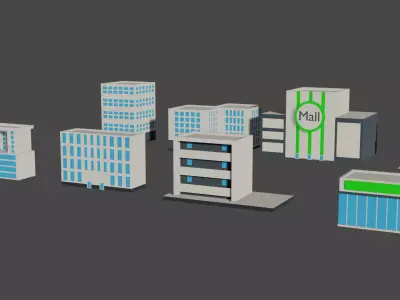 Low poly city game asset Low-poly 3D model