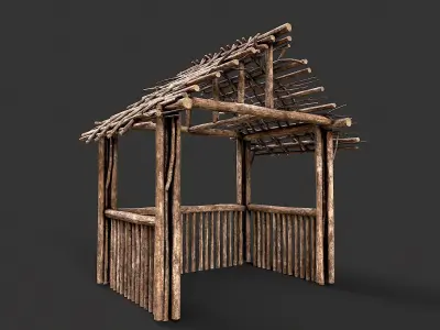 Primitive Wood Stick Jungle Shelter 8 Low-poly 3D model