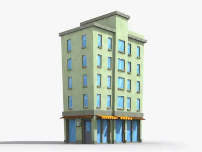 Cartoon Building x7 Low-poly 3D model