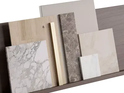 Shelves with compositions of samples of finishing materials 3D model