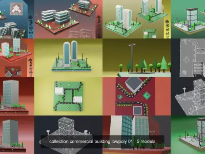 collection commercial building lowpoly 01 3D Model Pack