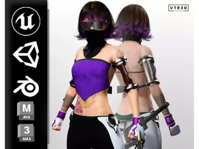 Cyber Ninja Girl Stylized Futuristic Female Character Low-poly 3D model