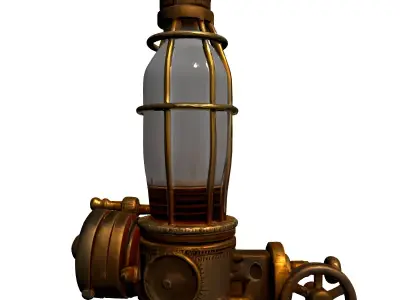 Steampunk Industrial Brass Edison Lamp Low-poly 3D model
